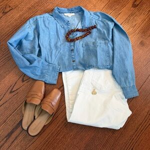 Classic Blue Oversized Chambray Shirt, Loft Size XL, Wardrobe Staple *Shirt only